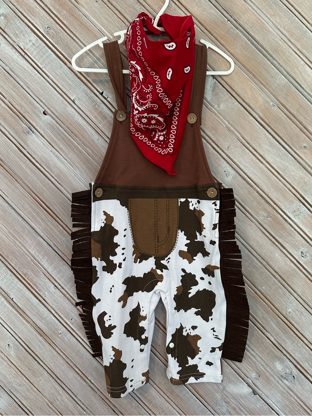 Baby Cowprint Cowboy Overall with Red Bandana Matching Western Set